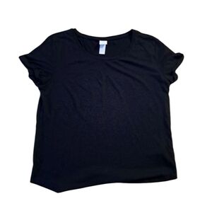 H&M Classic Solid Black Round Neck Cuffed Sleeves T-Shirt Women's Size Medium
